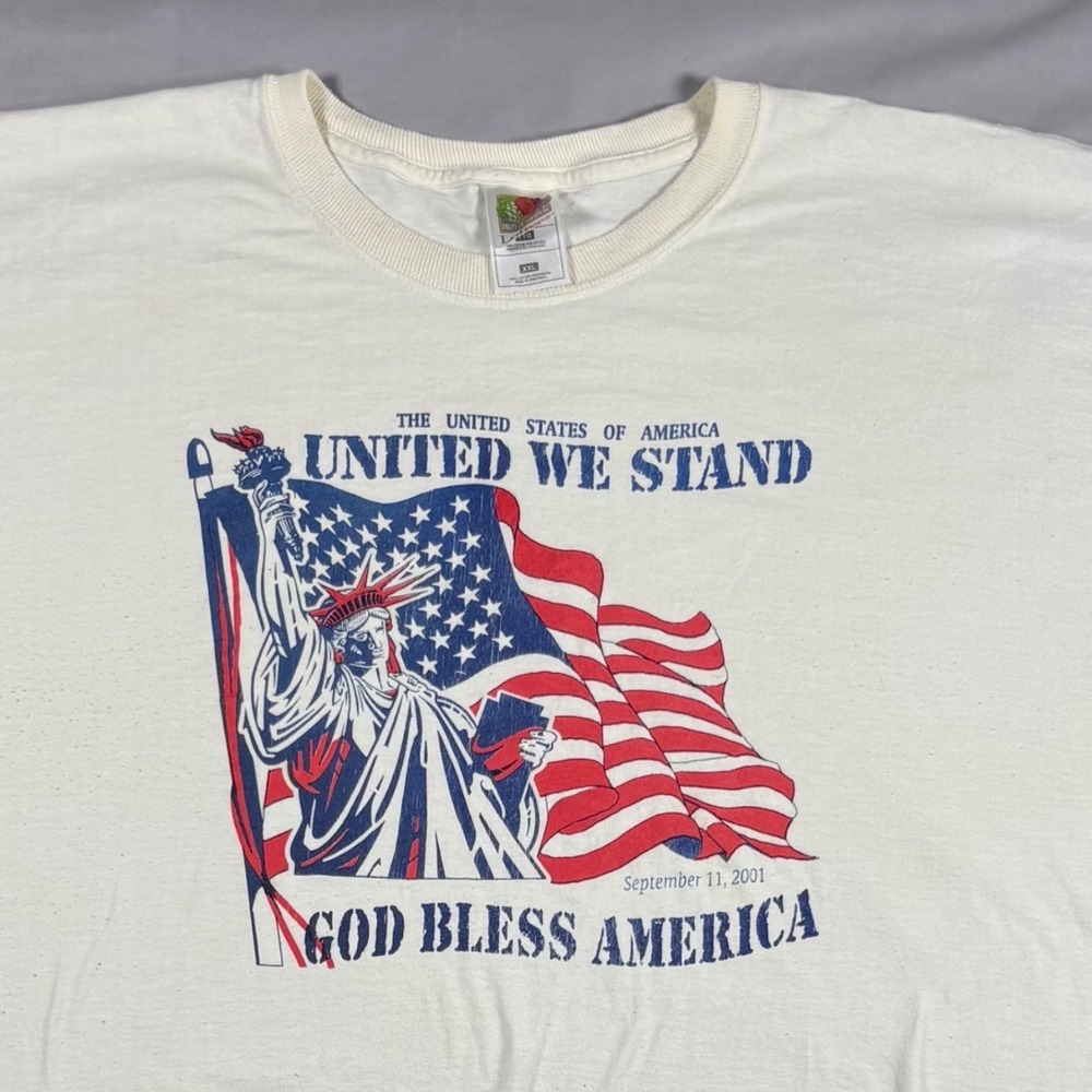 Vintage Fruit of the Loom United We Stand 9/11 T-Shirt XXL White Patriotic Y2K
